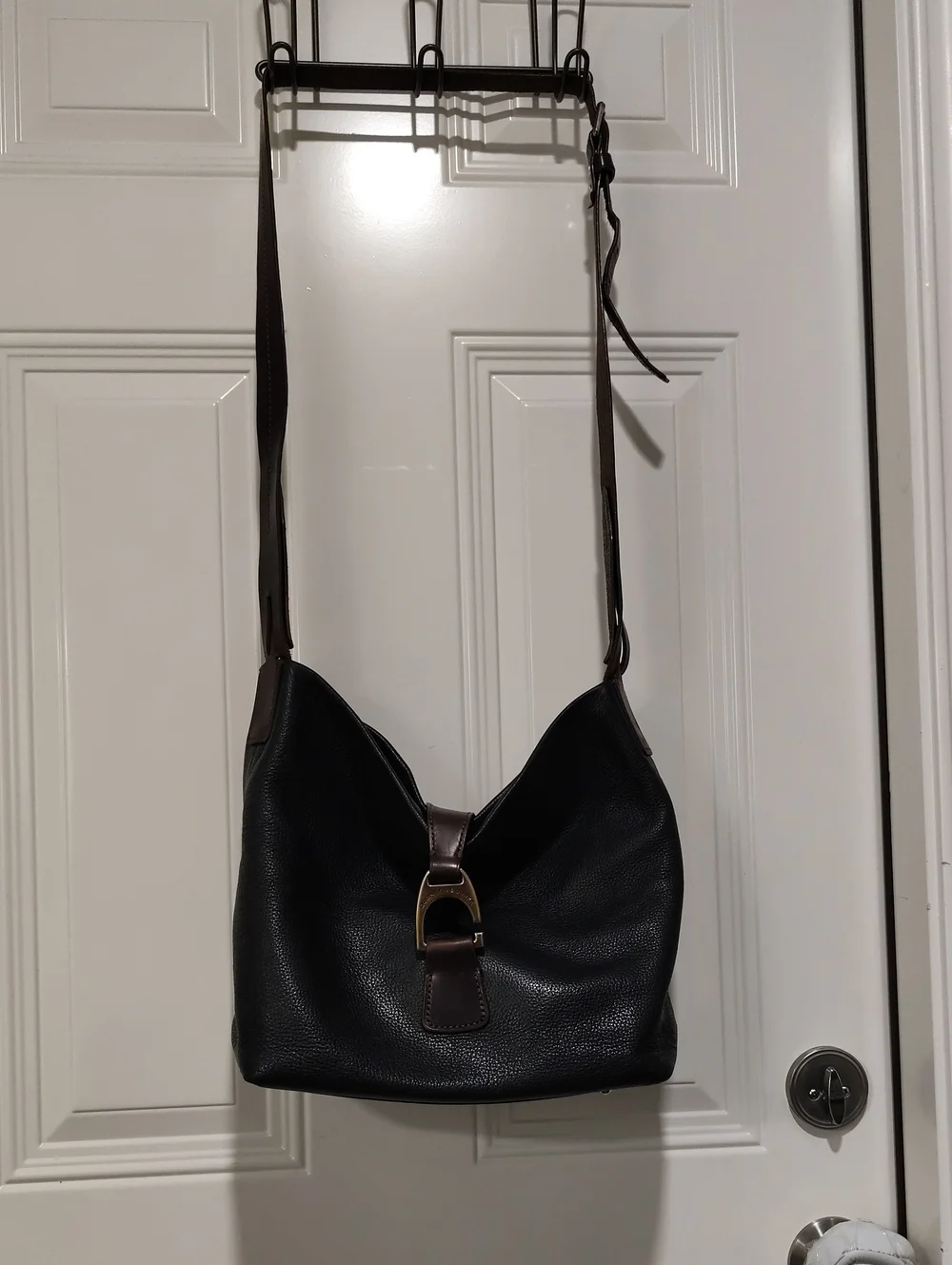 Dooney & Bourke Black Leather Shoulder Bag with Brown Trim